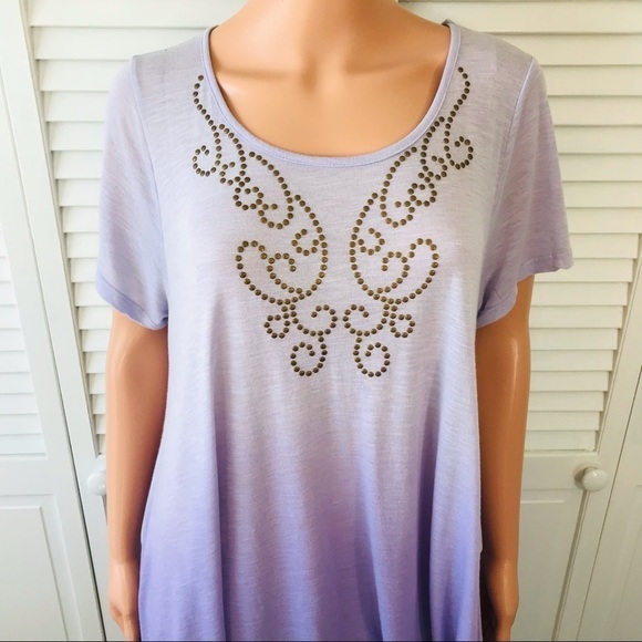 2/$50 UNITY Purple Ombré Short Sleeve Shirt Size 1X - Picture 2 of 9